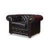 1 Seater Brown Colour Genuine Leather Upholstery Deep Quilting Pocket Spring Button Studding Sofa for Living Room