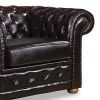 1 Seater Brown Colour Genuine Leather Upholstery Deep Quilting Pocket Spring Button Studding Sofa for Living Room