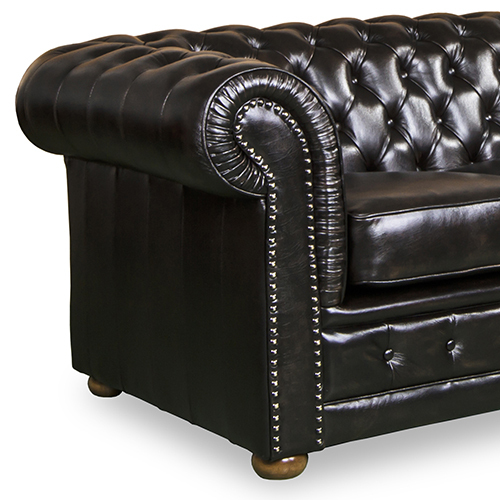 1 Seater Brown Colour Genuine Leather Upholstery Deep Quilting Pocket Spring Button Studding Sofa for Living Room