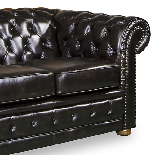 2 Seater Brown Colour Genuine Leather Upholstery Deep Quilting Pocket Spring Button Studding Sofa for Living Room