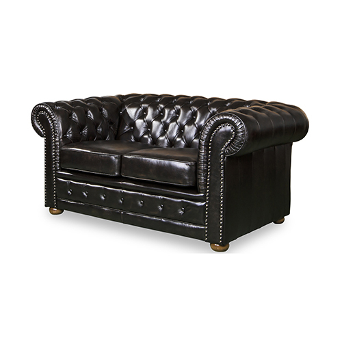 2 Seater Brown Colour Genuine Leather Upholstery Deep Quilting Pocket Spring Button Studding Sofa for Living Room