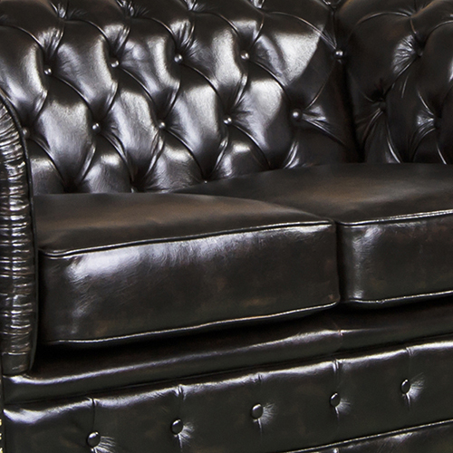 2 Seater Brown Colour Genuine Leather Upholstery Deep Quilting Pocket Spring Button Studding Sofa for Living Room