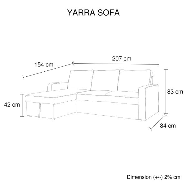 Haddam 2 Seater Sofa Bed with pull Out Storage Corner Chaise Lounge Set in Grey