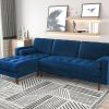 Sofa Chaise Navy Blue Colour Seamed Grid Pattern Pocket Spring Side Pillows Oblique Legs