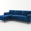 Sofa Chaise Navy Blue Colour Seamed Grid Pattern Pocket Spring Side Pillows Oblique Legs