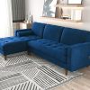 Sofa Chaise Navy Blue Colour Seamed Grid Pattern Pocket Spring Side Pillows Oblique Legs