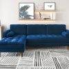 Sofa Chaise Navy Blue Colour Seamed Grid Pattern Pocket Spring Side Pillows Oblique Legs