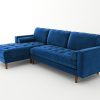 Sofa Chaise Navy Blue Colour Seamed Grid Pattern Pocket Spring Side Pillows Oblique Legs