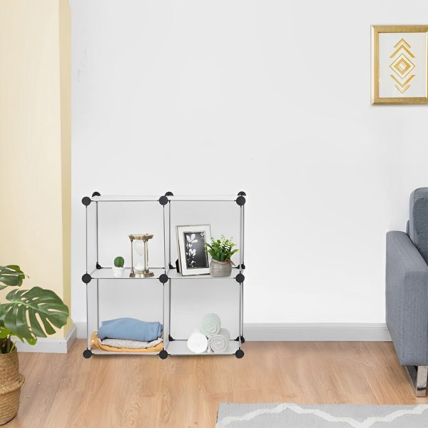 4-Cube Transparent Shelf Box Portable Cubby DIY Storage Shelves Modular Closet Organiser