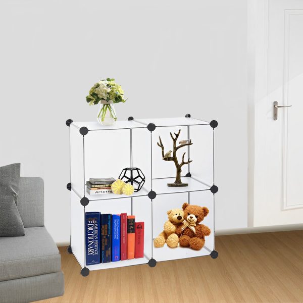 4-Cube Transparent Shelf Box Portable Cubby DIY Storage Shelves Modular Closet Organiser