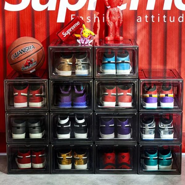 Portable Shoe Organiser Sneaker Footwear Folding Plastic Bin Stackable Storage Box with Magnetic Door
