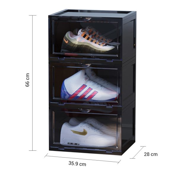 Portable Shoe Organiser Sneaker Footwear Folding Plastic Bin Stackable Storage Box with Magnetic Door