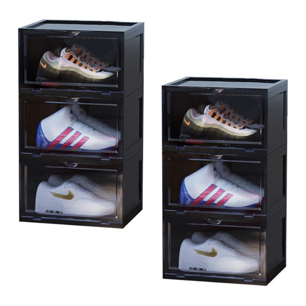 Portable Shoe Organiser Sneaker Footwear Folding Plastic Bin Stackable Storage Box with Magnetic Door