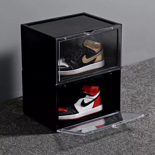 Portable Shoe Organiser Sneaker Footwear Folding Plastic Bin Stackable Storage Box with Magnetic Door
