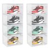 Transparent Portable Shoe Organiser Sneaker Footwear Folding Plastic Bin Stackable Storage Box with Magnetic Door – 4 Tier, 2