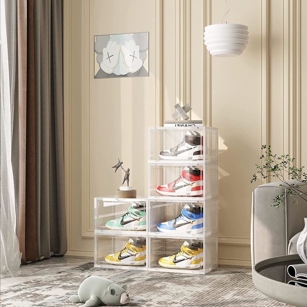 Transparent Portable Shoe Organiser Sneaker Footwear Folding Plastic Bin Stackable Storage Box with Magnetic Door – 4 Tier, 2