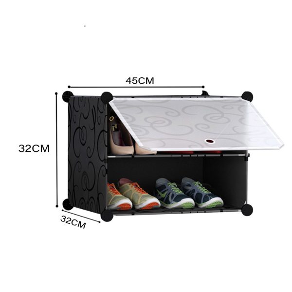 Shoe Rack Organizer Sneaker Footwear Storage Stackable Stand Cabinet Portable Wardrobe with Cover – 2 Tier