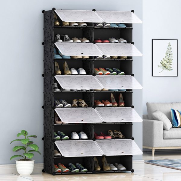 2 Column Shoe Rack Organizer Sneaker Footwear Storage Stackable Stand Cabinet Portable Wardrobe with Cover – 10 Tier