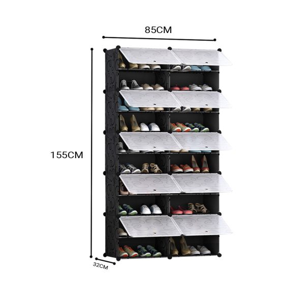 2 Column Shoe Rack Organizer Sneaker Footwear Storage Stackable Stand Cabinet Portable Wardrobe with Cover – 10 Tier