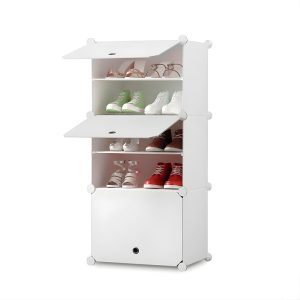 White Shoe Rack Organizer Sneaker Footwear Storage Stackable Stand Cabinet Portable Wardrobe with Cover – 5 Tier