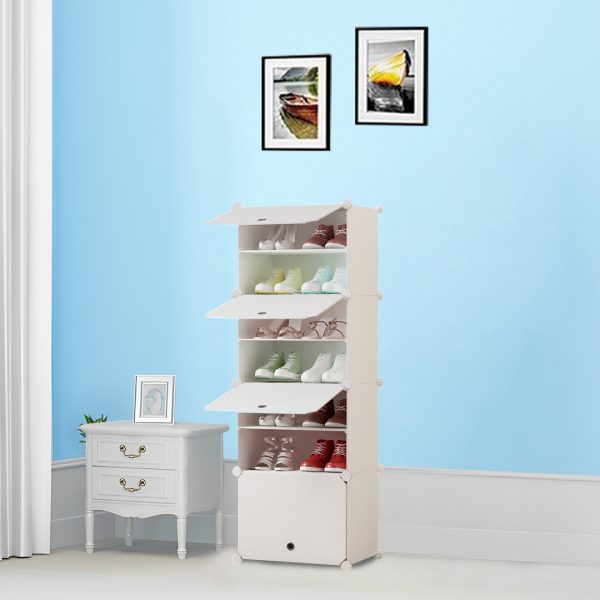 White Shoe Rack Organizer Sneaker Footwear Storage Stackable Stand Cabinet Portable Wardrobe with Cover – 7 Tier
