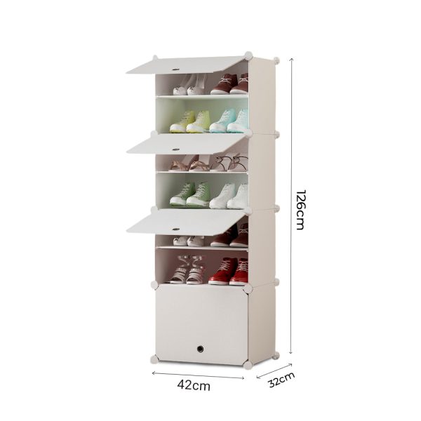 White Shoe Rack Organizer Sneaker Footwear Storage Stackable Stand Cabinet Portable Wardrobe with Cover – 7 Tier