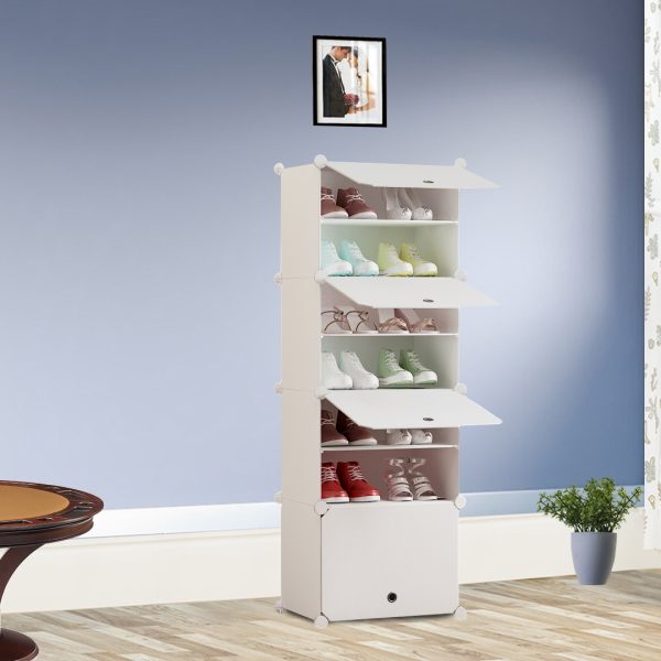 White Shoe Rack Organizer Sneaker Footwear Storage Stackable Stand Cabinet Portable Wardrobe with Cover – 7 Tier