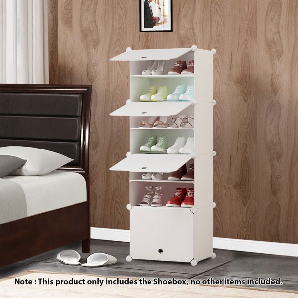 White Shoe Rack Organizer Sneaker Footwear Storage Stackable Stand Cabinet Portable Wardrobe with Cover – 7 Tier