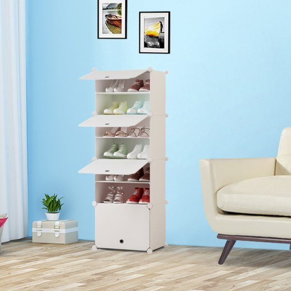 White Shoe Rack Organizer Sneaker Footwear Storage Stackable Stand Cabinet Portable Wardrobe with Cover – 7 Tier