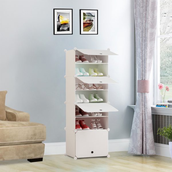 White Shoe Rack Organizer Sneaker Footwear Storage Stackable Stand Cabinet Portable Wardrobe with Cover – 7 Tier