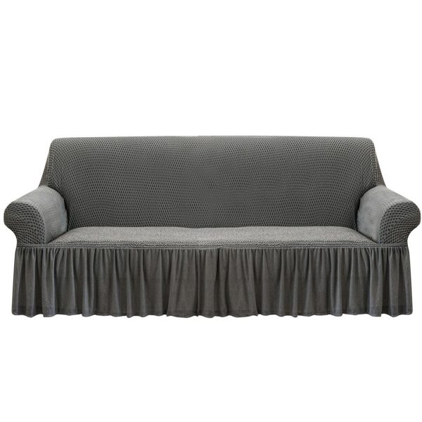 Sofa Cover with Ruffled Skirt Couch Protector High Stretch Lounge Slipcover Home Decor – 4 Seater, Grey
