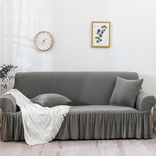 Sofa Cover with Ruffled Skirt Couch Protector High Stretch Lounge Slipcover Home Decor – 4 Seater, Grey