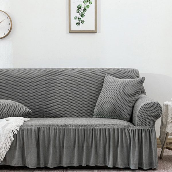 Sofa Cover with Ruffled Skirt Couch Protector High Stretch Lounge Slipcover Home Decor – 4 Seater, Grey