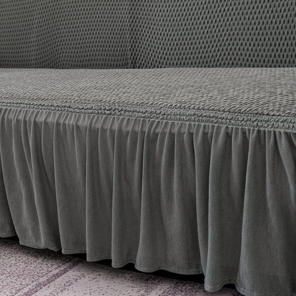 Sofa Cover with Ruffled Skirt Couch Protector High Stretch Lounge Slipcover Home Decor – 4 Seater, Grey