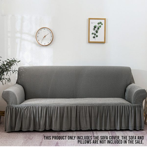 Sofa Cover with Ruffled Skirt Couch Protector High Stretch Lounge Slipcover Home Decor – 4 Seater, Grey