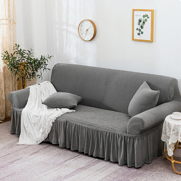Sofa Cover with Ruffled Skirt Couch Protector High Stretch Lounge Slipcover Home Decor – 4 Seater, Grey