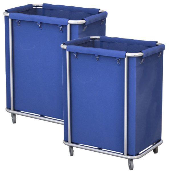 2X Stainless Steel Commercial Square Soiled Linen Laundry Trolley Cart with Wheels Blue