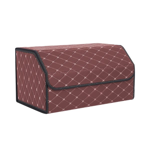Leather Car Boot Collapsible Foldable Trunk Cargo Organizer Portable Storage Box Coffee/Gold Stitch Large