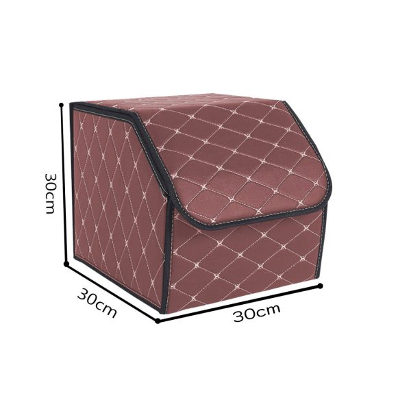 Leather Car Boot Collapsible Foldable Trunk Cargo Organizer Portable Storage Box Coffee/Gold Stitch Small