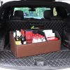 Leather Car Boot Collapsible Foldable Trunk Cargo Organizer Portable Storage Box Coffee Large