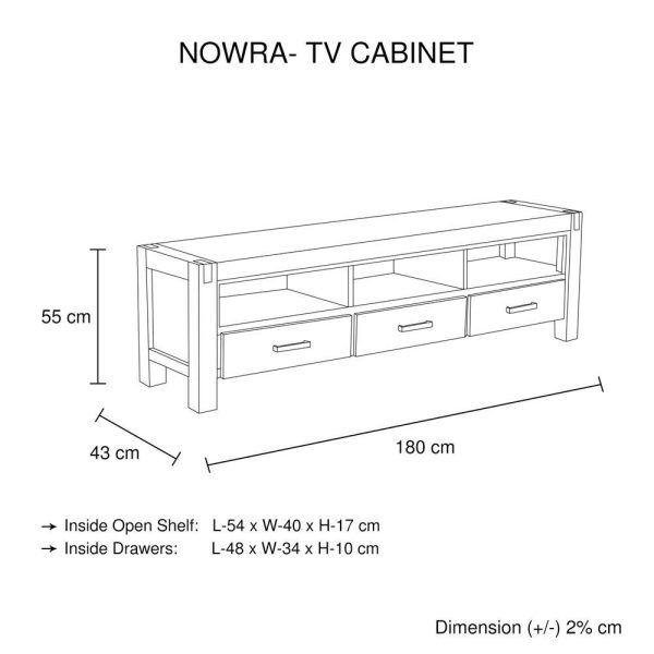 TV Cabinet with 3 Storage Drawers with Shelf Solid Acacia Wooden Frame Entertainment Unit in Chocolate Colour