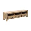 Norman TV Cabinet with 3 Storage Drawers with Shelf Solid Acacia Wooden Frame Entertainment Unit in Oak Colour