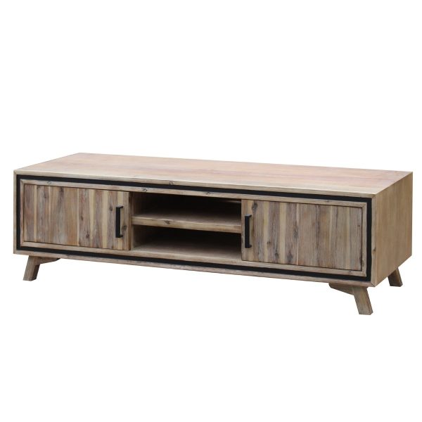 Bucksburn TV Cabinet with 2 Storage Drawers Cabinet Solid Acacia Wooden Entertainment Unit in Sliver Bruch Colour