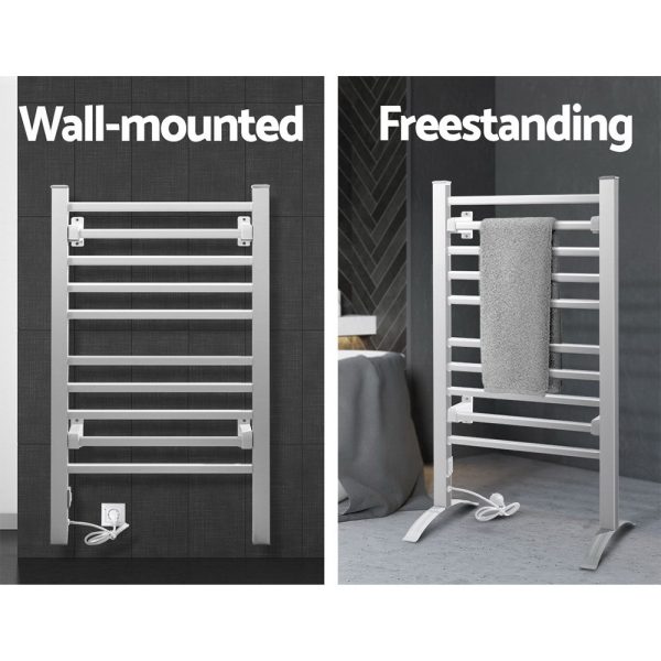 Electric Heated Towel Rail Rails Warmer Rack Aluminium – 10 Bars