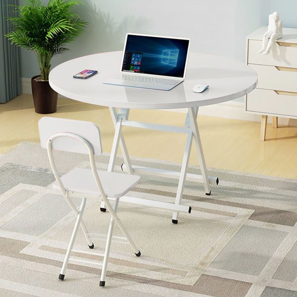 Dining Table Portable Round Surface Space Saving Folding Desk Home Decor – White, 1