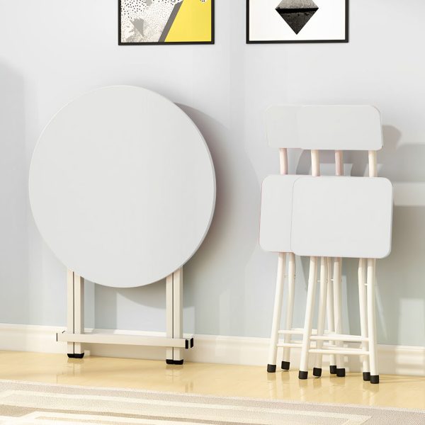 Dining Table Portable Round Surface Space Saving Folding Desk Home Decor – White, 1