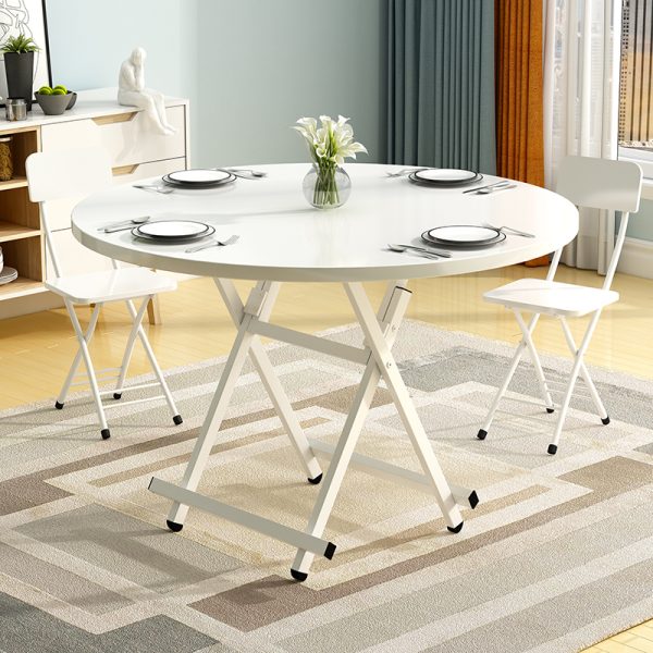 Dining Table Portable Round Surface Space Saving Folding Desk Home Decor – White, 1