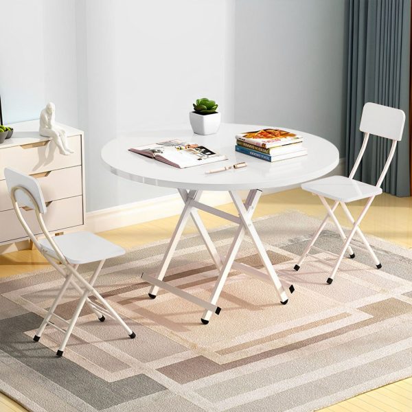Dining Table Portable Round Surface Space Saving Folding Desk Home Decor – White, 1