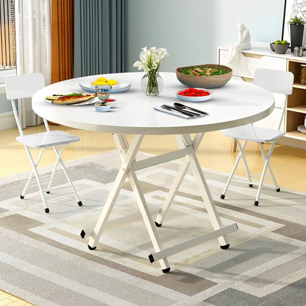 Dining Table Portable Round Surface Space Saving Folding Desk Home Decor – White, 1