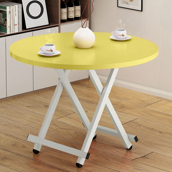 Dining Table Portable Round Surface Space Saving Folding Desk Home Decor – Yellow, 2